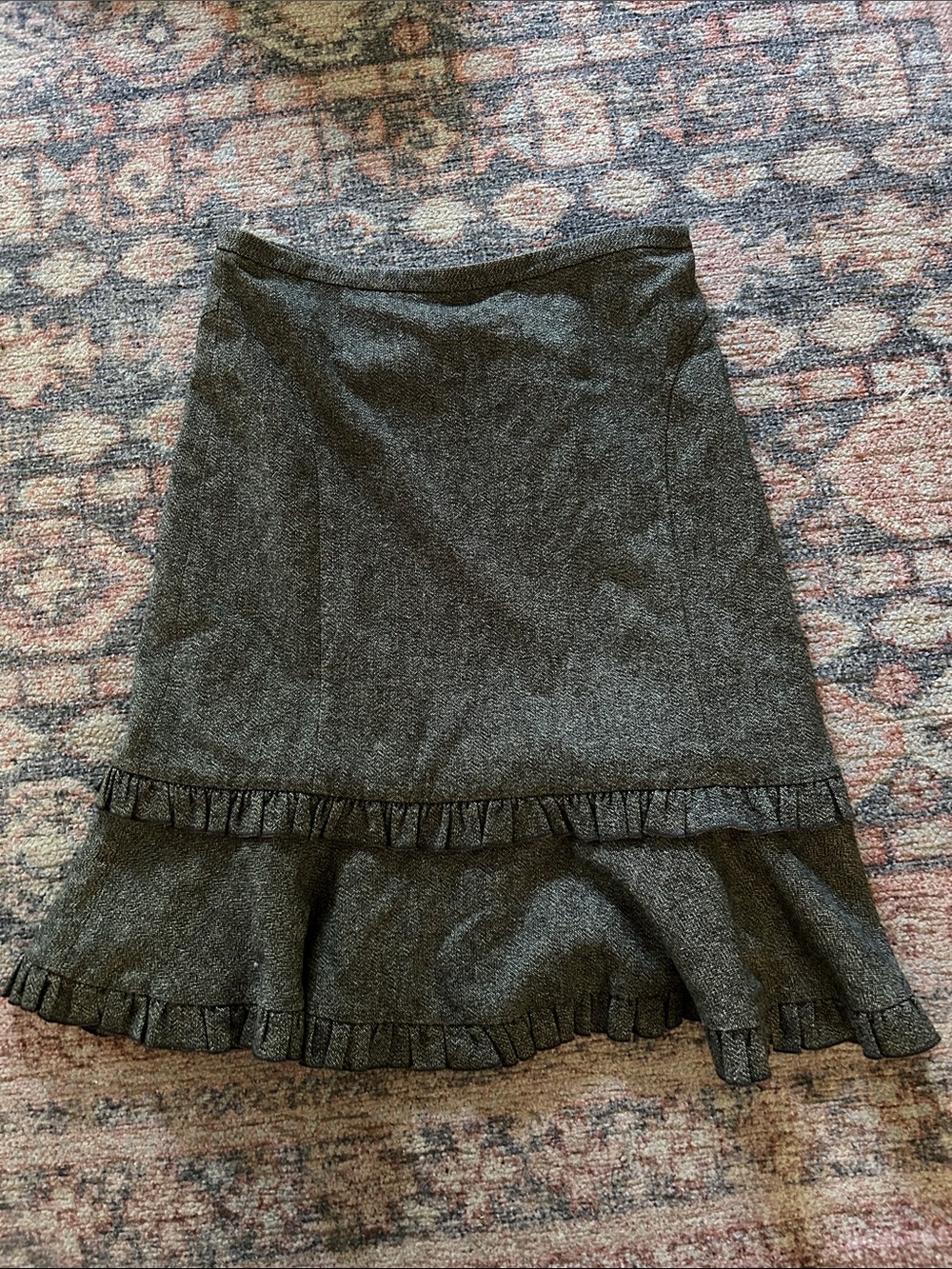 LOFT Charcoal Gray A-Line Ruffle-Hem Skirt